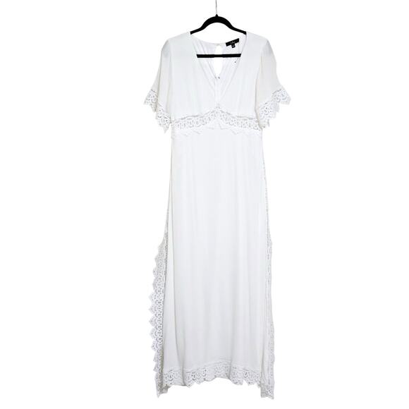 Lulus Sweeten the Occasion White Lace Short Sleeve Maxi Dress L Wedding Boho - Picture 1 of 11